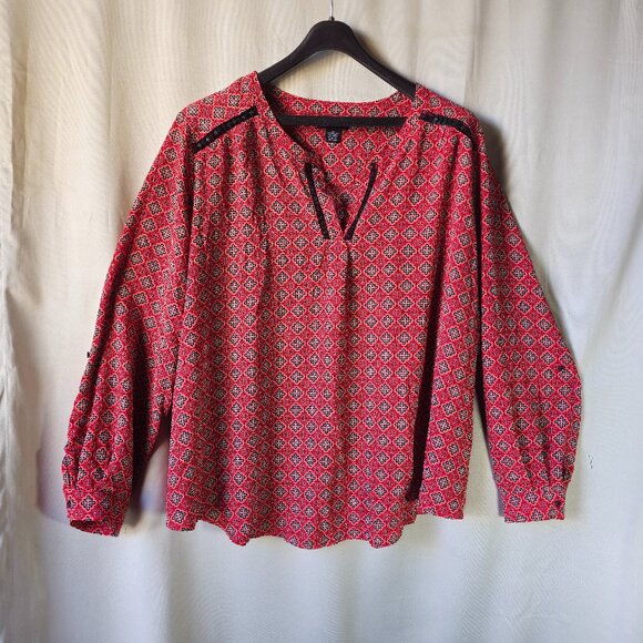 Liz Claiborne Career Red/Black/White Geo Long and 3/4 Sleeve Blouse size 3x - Picture 1 of 10